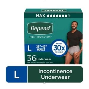 36 Depends Max Fresh Protection Adult Diapers Incontinence Underwear Men Large